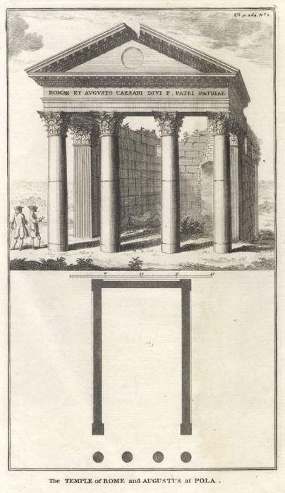 1745 Engraving - The Temple of Rome and Augustus at Pola