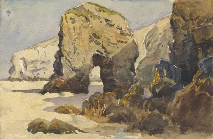 C.A. Hannaford RBA - Mid 20th Century Watercolour, Rocky Coastline Scene
