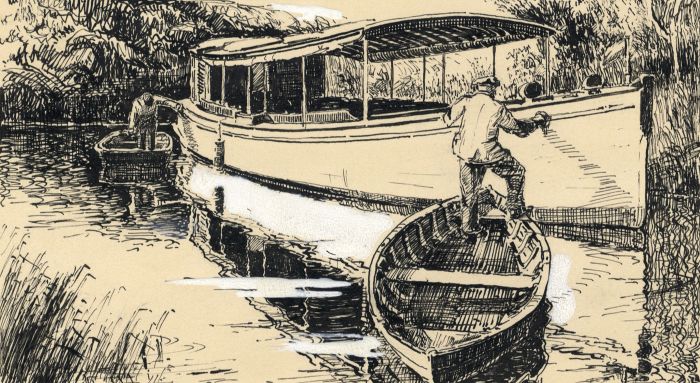 C.A. Hannaford RBA - Mid 20th Century Pen and Ink Drawing, River Boat