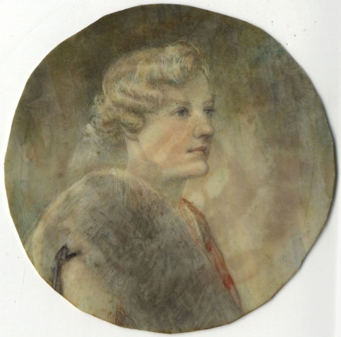 Chris Adams RMS - Mid 20th Century Watercolour, Portrait of a Woman in Furs