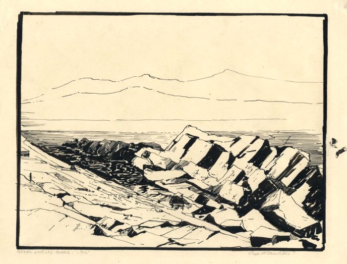 Marcus Adams - 1925 Pen and Ink Drawing, Black and White Rocks, Cap d'Antibes