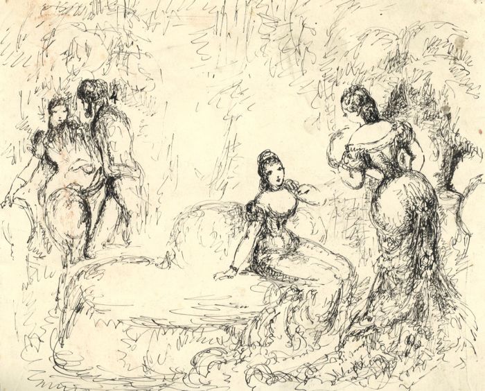 Harold Hope Read - Mid 20th Century Pen and Ink Drawing, Women in Conversation