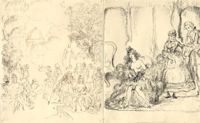 Harold Hope Read - Mid 20th Century Pen and Ink Drawing, Interior Scene
