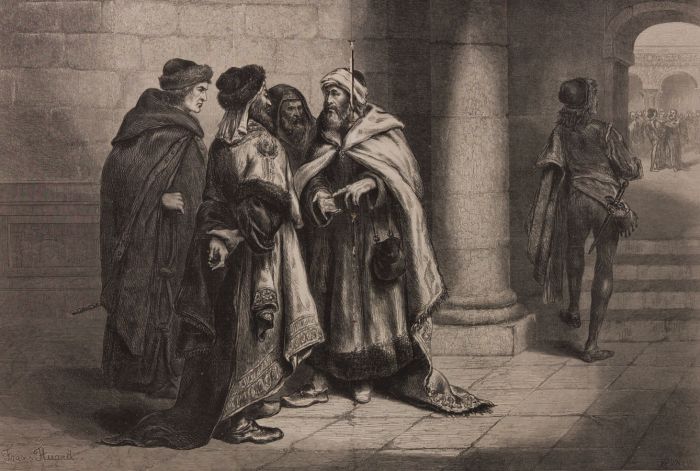 After H. Huard - 1875 Wood Engraving, Where Merchants Most Do Congregate