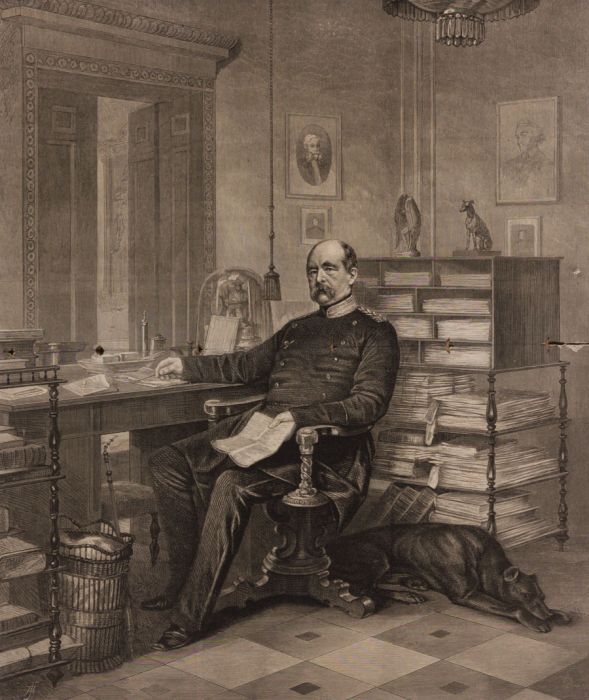 1875 Wood Engraving - Prince Bismarck in His Study - Illustrated London News