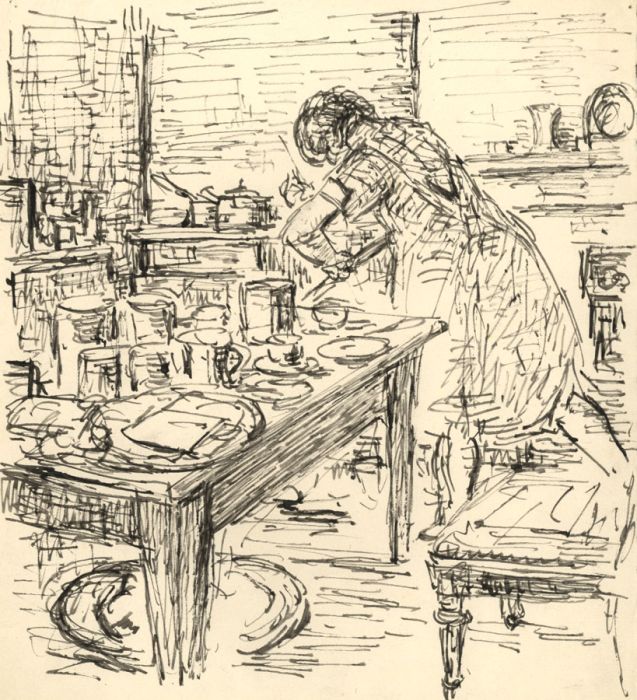 Harold Hope Read - Mid 20th Century Pen and Ink Drawing, The Kitchen
