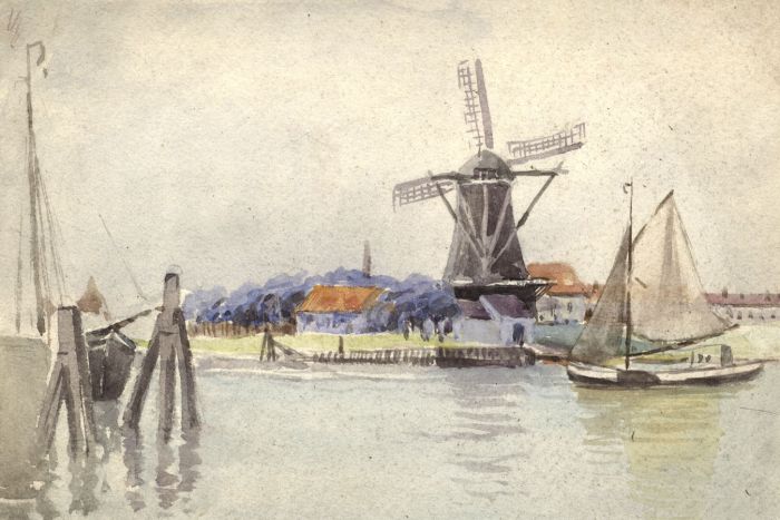 C.E. Hannaford - Early 20th Century Watercolour, Dutch Scene with Windmill