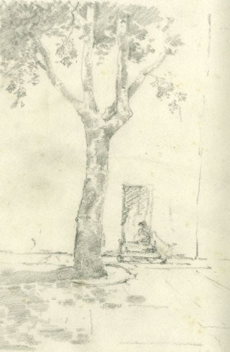 Marcus Adams - Mid 20th Century Graphite Drawing, Courtyard with Tree