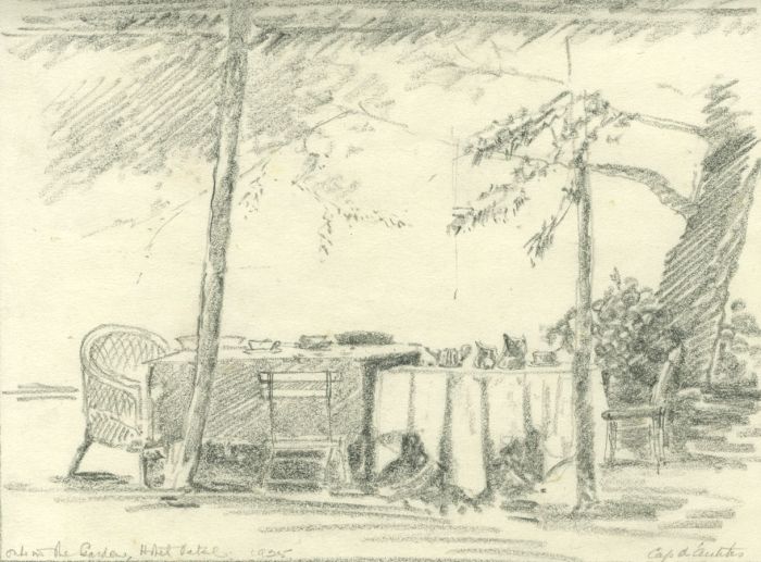 Marcus Adams (1875-1959) - 1925 Graphite Drawing, Out in the Garden, Antibes