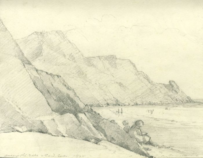 Marcus Adams (1875-1959) - 1925 Graphite Drawing, Figures on the Gower Coast