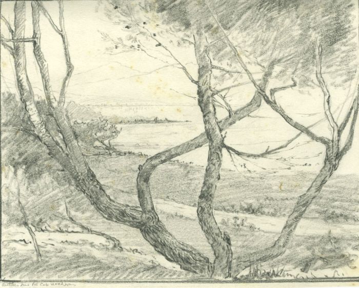 Marcus Adams - Mid 20th Century Graphite Drawing, Antibes from the Cap Roadway
