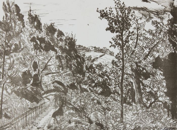 Constance Fenn NEAC - Mid 20th Century Etching, View La Garde-Freinet (6/8)