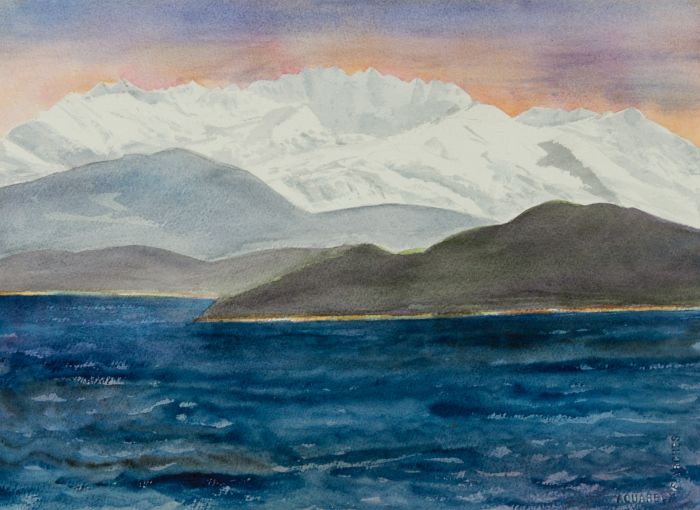 Rosalind Adams (née Thuillier) - Contemporary Watercolour, Inside Passage Alaska