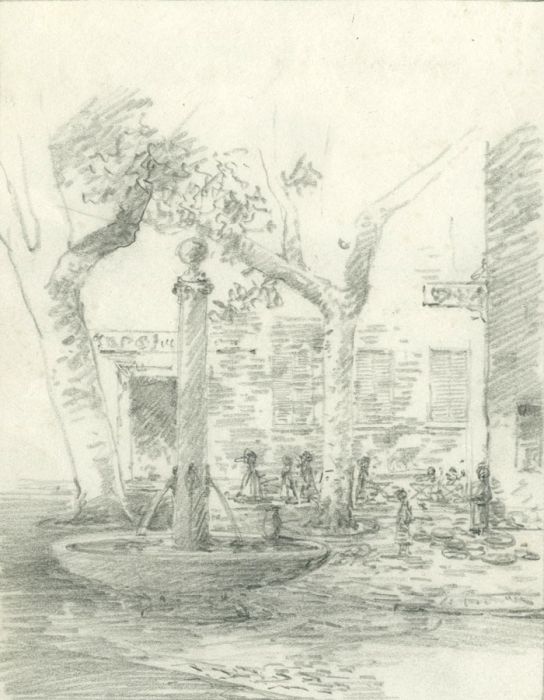 Marcus Adams - Early 20th Century Graphite Drawing, Courtyard