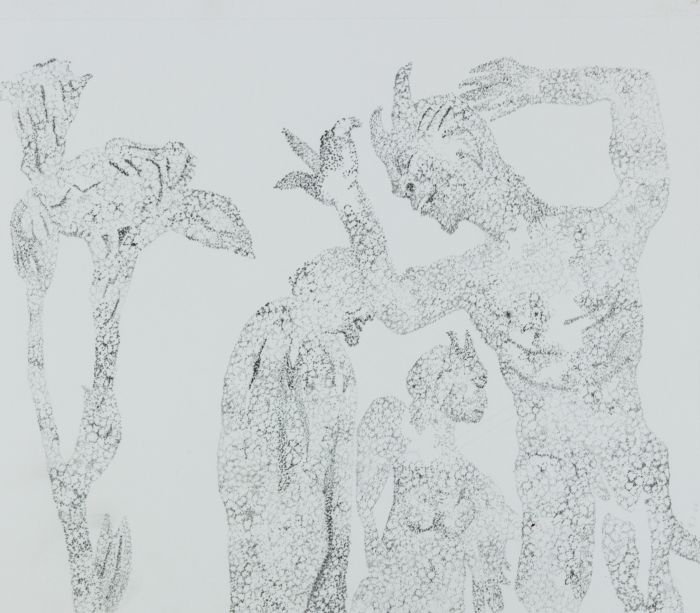 2006 Graphite Drawing - Horned Figures