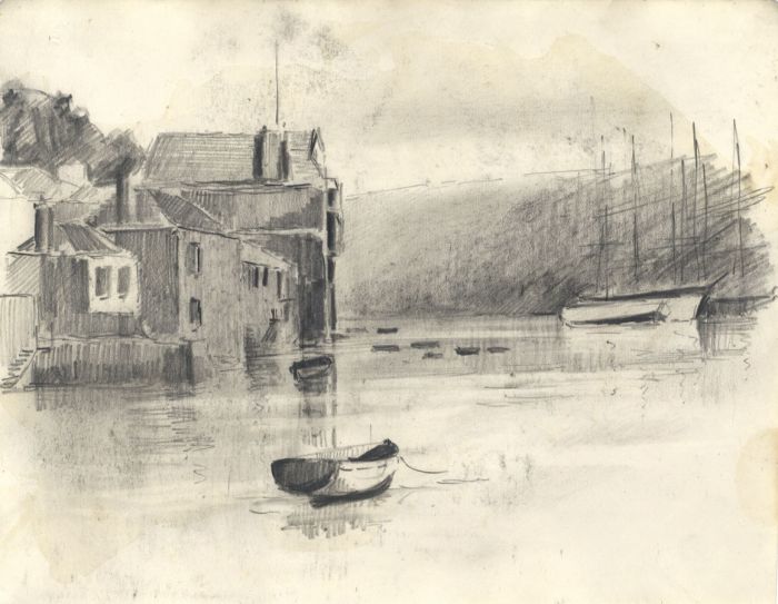 C.A. Hannaford - Early 20th Century Graphite Drawing, Boat at Low Tide
