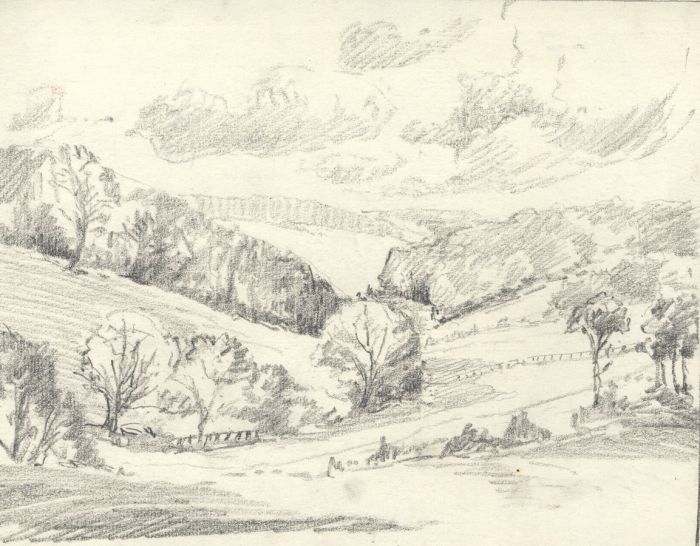 Marcus Adams - Early 20th Century Graphite Drawing, Rolling Hills