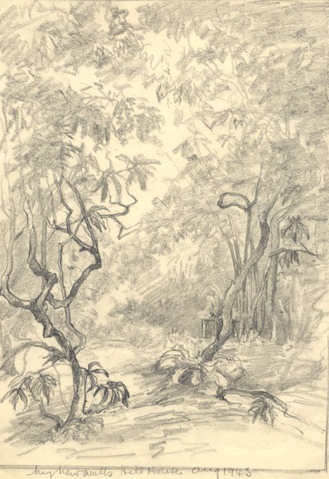 Marcus Adams - 1943 Graphite Drawing, Hill House