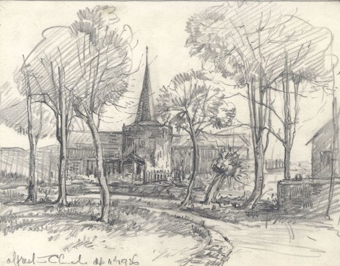 Marcus Adams - 1936 Graphite Drawing, Alfriston Church