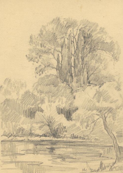 Marcus Adams - Early 20th Century Graphite Drawing, River Scene