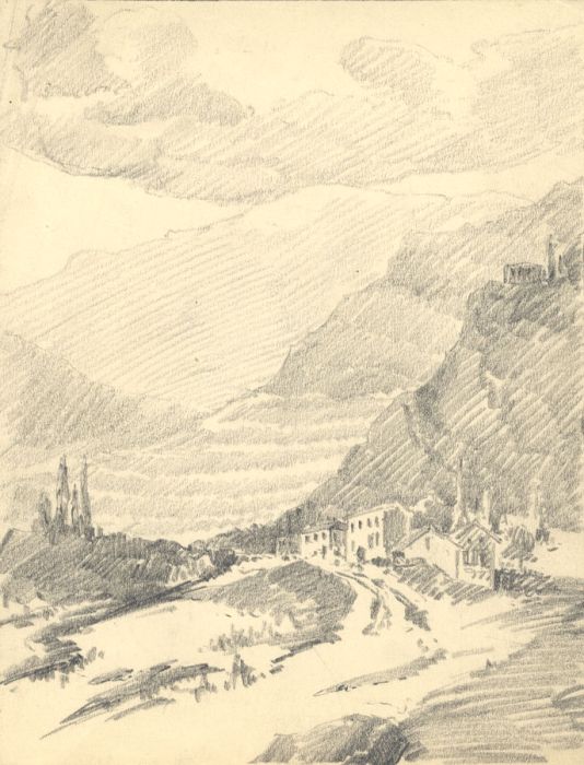 Marcus Adams - Early 20th Century Graphite Drawing, Continental Mountain Scene