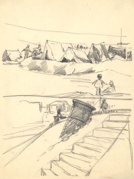 Marcus Adams - Early 20th Century Graphite Drawing, Tents