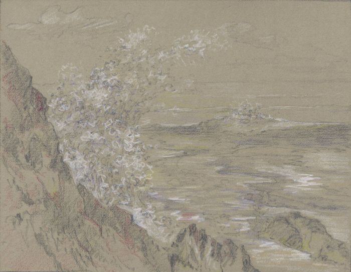 Marcus Adams - Early 20th Century Chalk Drawing, Waves Breaking