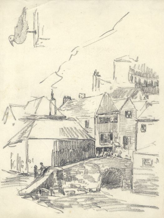 Marcus Adams - Early 20th Century Graphite Drawing, Cornish Village