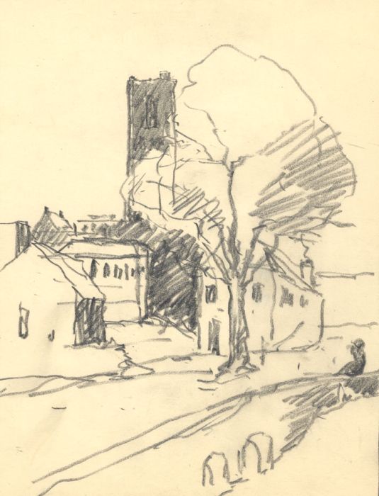 Marcus Adams - Early 20th Century Graphite Drawing, Church