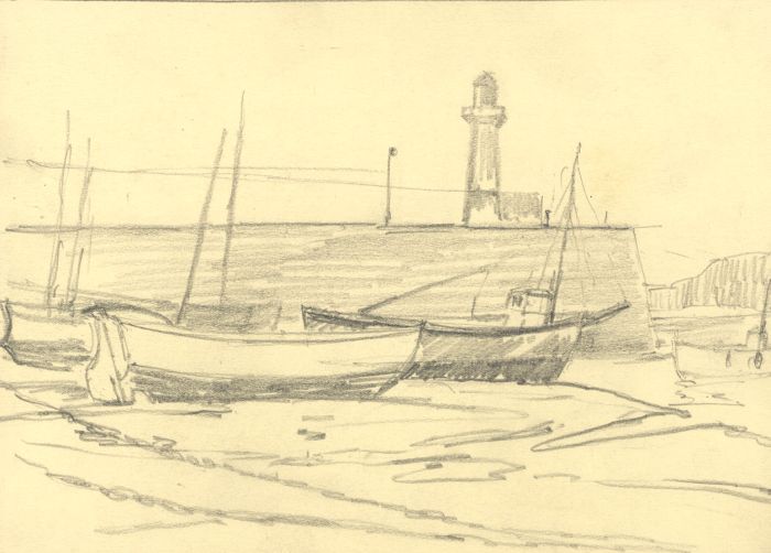 Marcus Adams - Early 20th Century Graphite Drawing, Harbour Scene