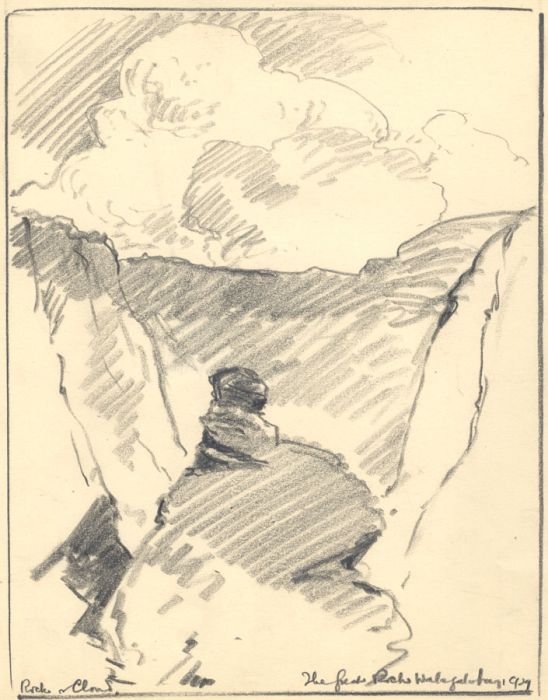 Marcus Adams - 1929 Graphite Drawing, Rocks and Cloud, Watergate Bay