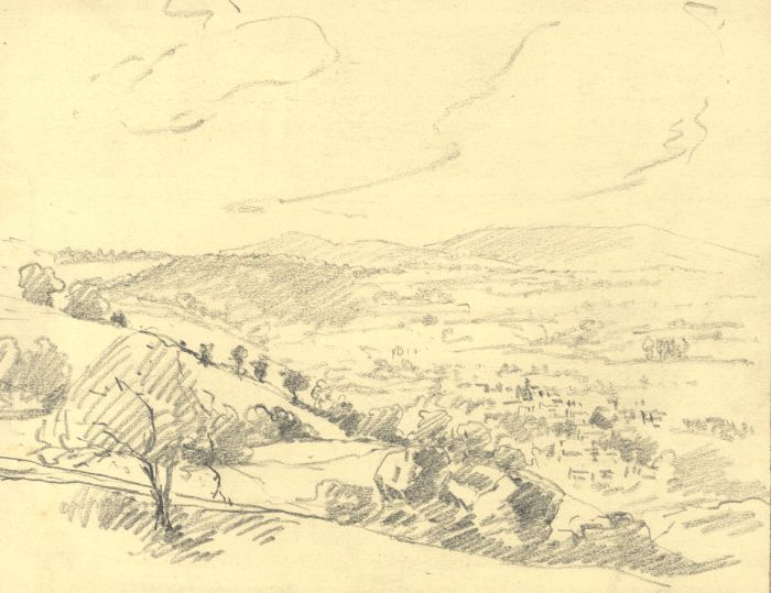 Marcus Adams - Early 20th Century Graphite Drawing, Rolling Hills