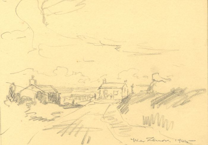 Marcus Adams - 1945 Graphite Drawing, Road to the Cottage