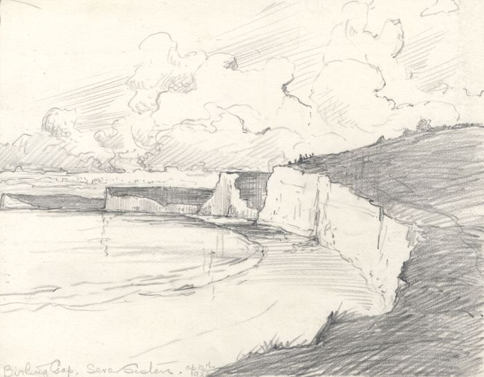 Marcus Adams - 1936 Graphite Drawing, Birling Gap, Seven Sisters