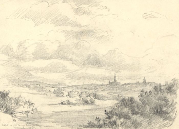 Marcus Adams - 1943 Graphite Drawing, Marshland