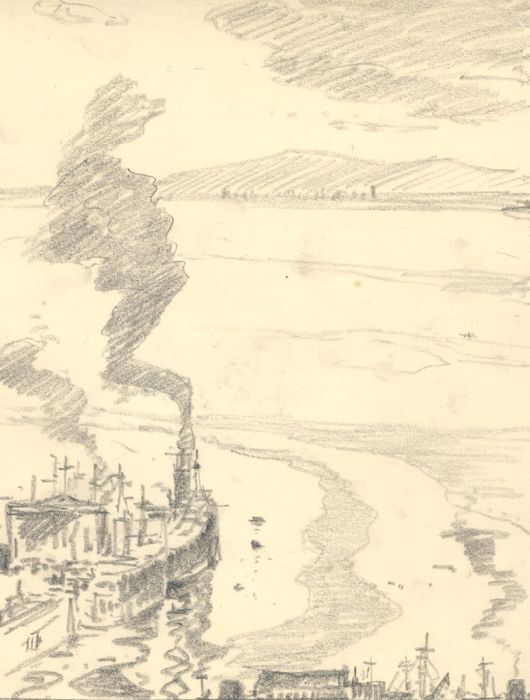 Marcus Adams - Early 20th Century Graphite Drawing, Harbour