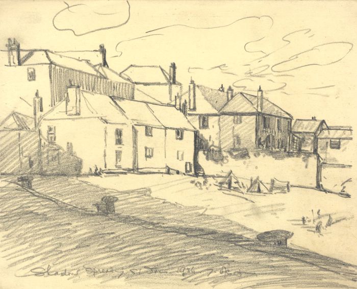 Marcus Adams - 1936 Graphite Drawing, Shadow Spreading, St. Ives