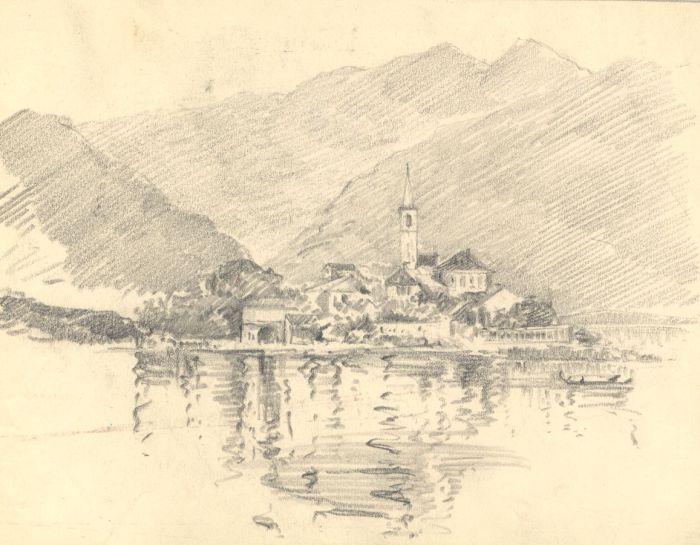 Marcus Adams - Early 20th Century Graphite Drawing, Continental Mountain Village