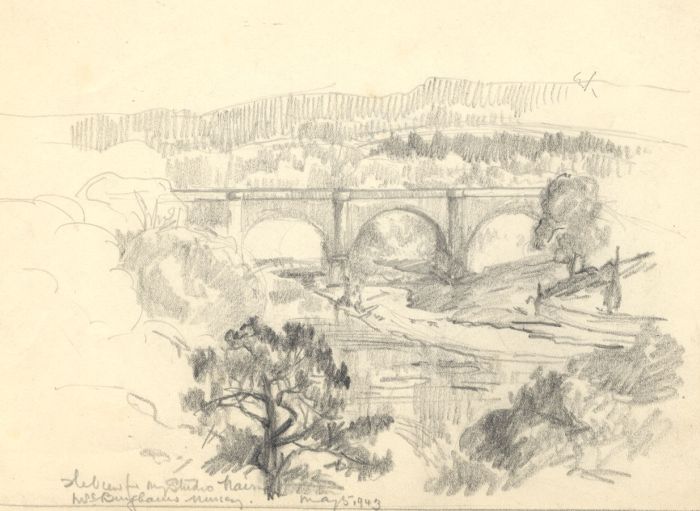 Marcus Adams - 1943 Graphite Drawing, The View From My Studio