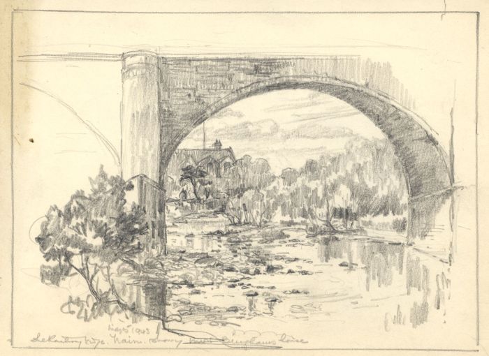Marcus Adams - 1943 Graphite Drawing, The Railway Bridge