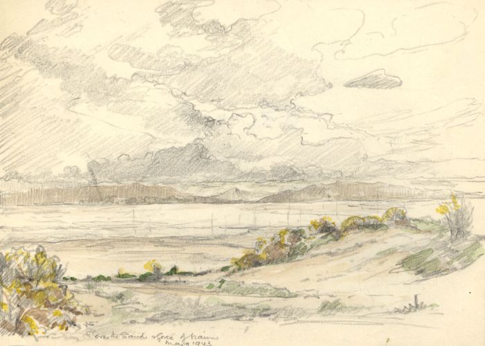 Marcus Adams - 1943 Graphite Drawing, Over the Sands