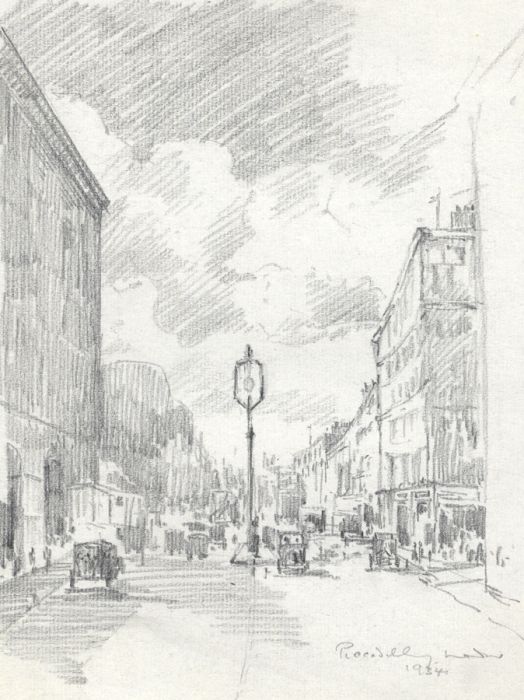Marcus Adams - 1934 Graphite Drawing, Piccadilly, London