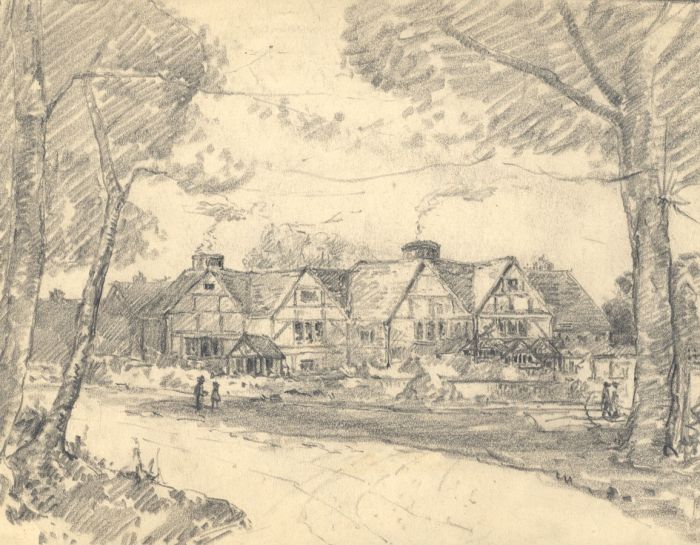 Marcus Adams - Early 20th Century Graphite Drawing, Rural Homestead