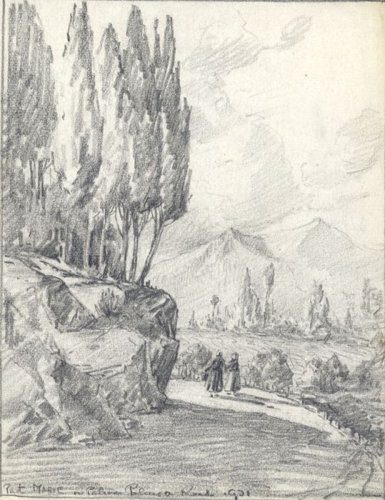 Marcus Adams - 1931 Graphite Drawing, Continental Scene