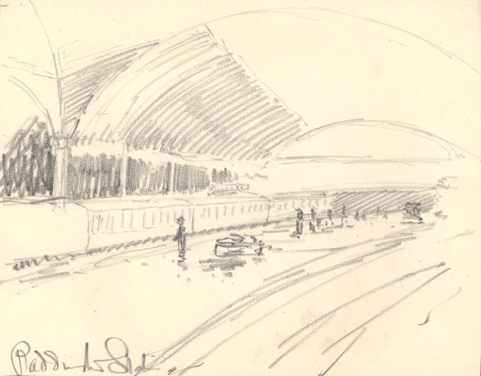 Marcus Adams - Early 20th Century Graphite Drawing, Paddington Station