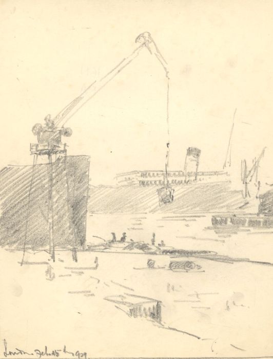 Marcus Adams - 1929 Graphite Drawing, London Docklands