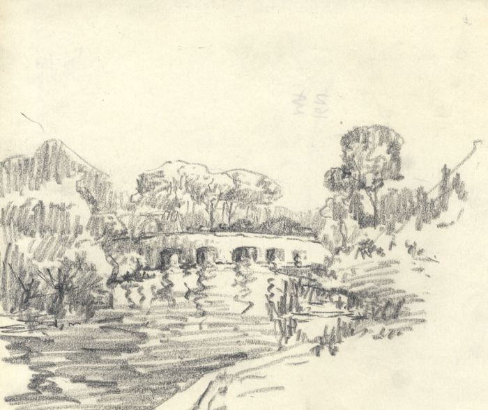 Marcus Adams - Early 20th Century Graphite Drawing, Bridge