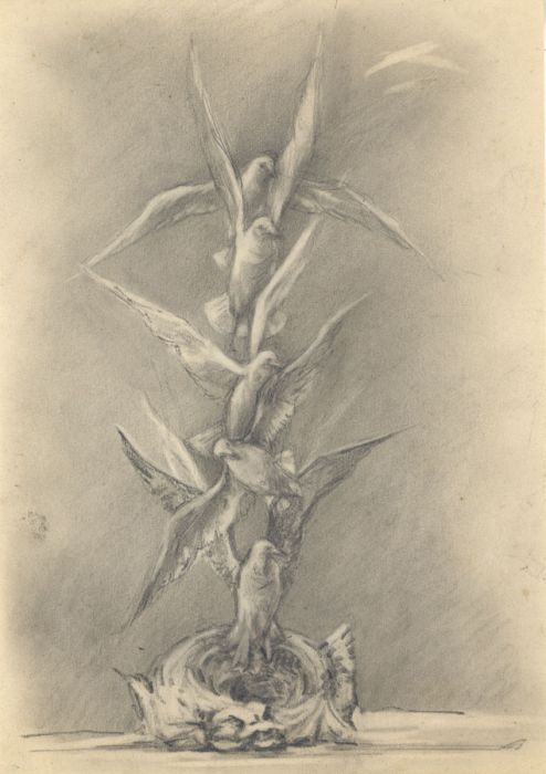 Marcus Adams - Early 20th Century Graphite Drawing, Bird Design
