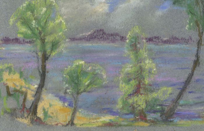 Marcus Adams - Small Mid 20th Century Pastel, Trees on the Shore