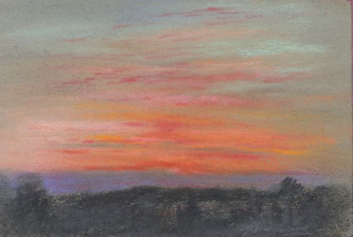 Marcus Adams - Small 1958 Pastel, Red Sky in the Morning